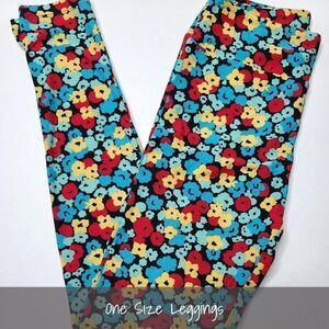LuLaRoe OS Leggings Floral Red Blue Yellow NEW